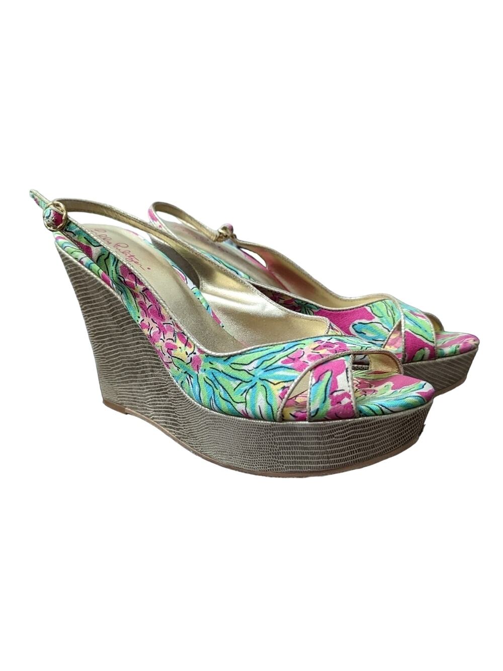 Lilly Pulitzer Ginger Spike The Punch Gold Wrap Wedges